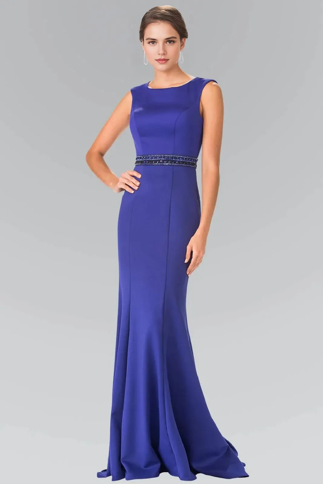 Sophisticated Mermaid Bateau-Neck Cap-Sleeve Cutout-Back Floor-Length Prom Dress