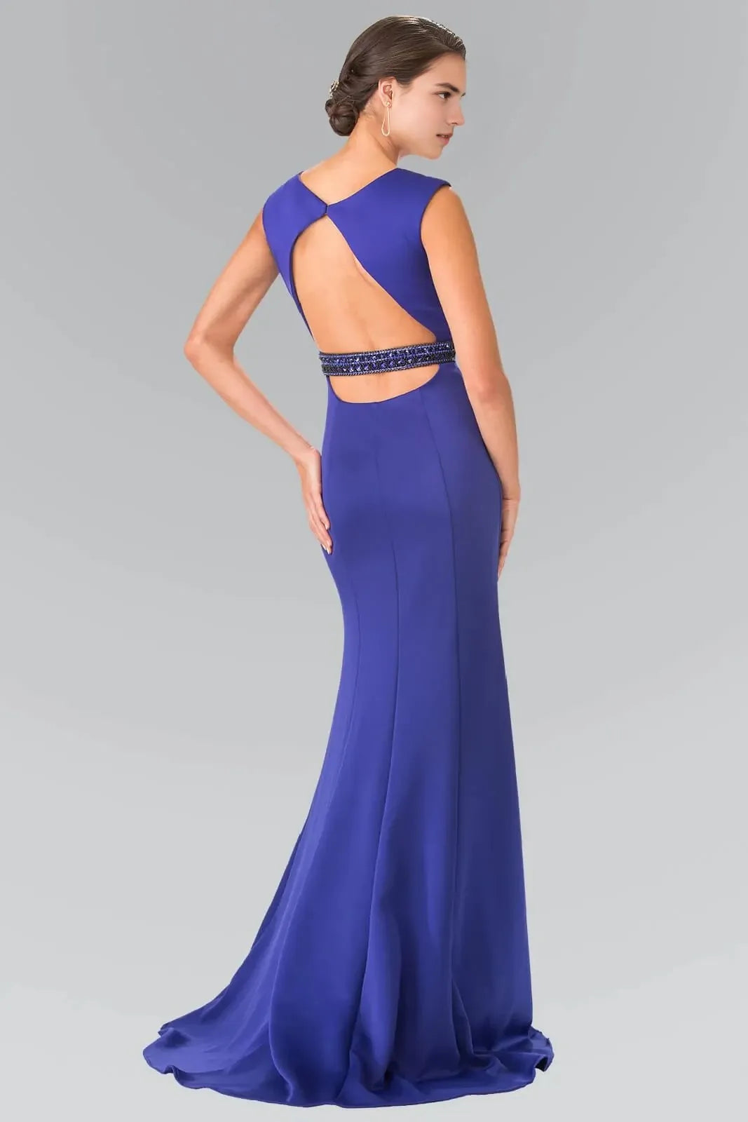 Sophisticated Mermaid Bateau-Neck Cap-Sleeve Cutout-Back Floor-Length Prom Dress