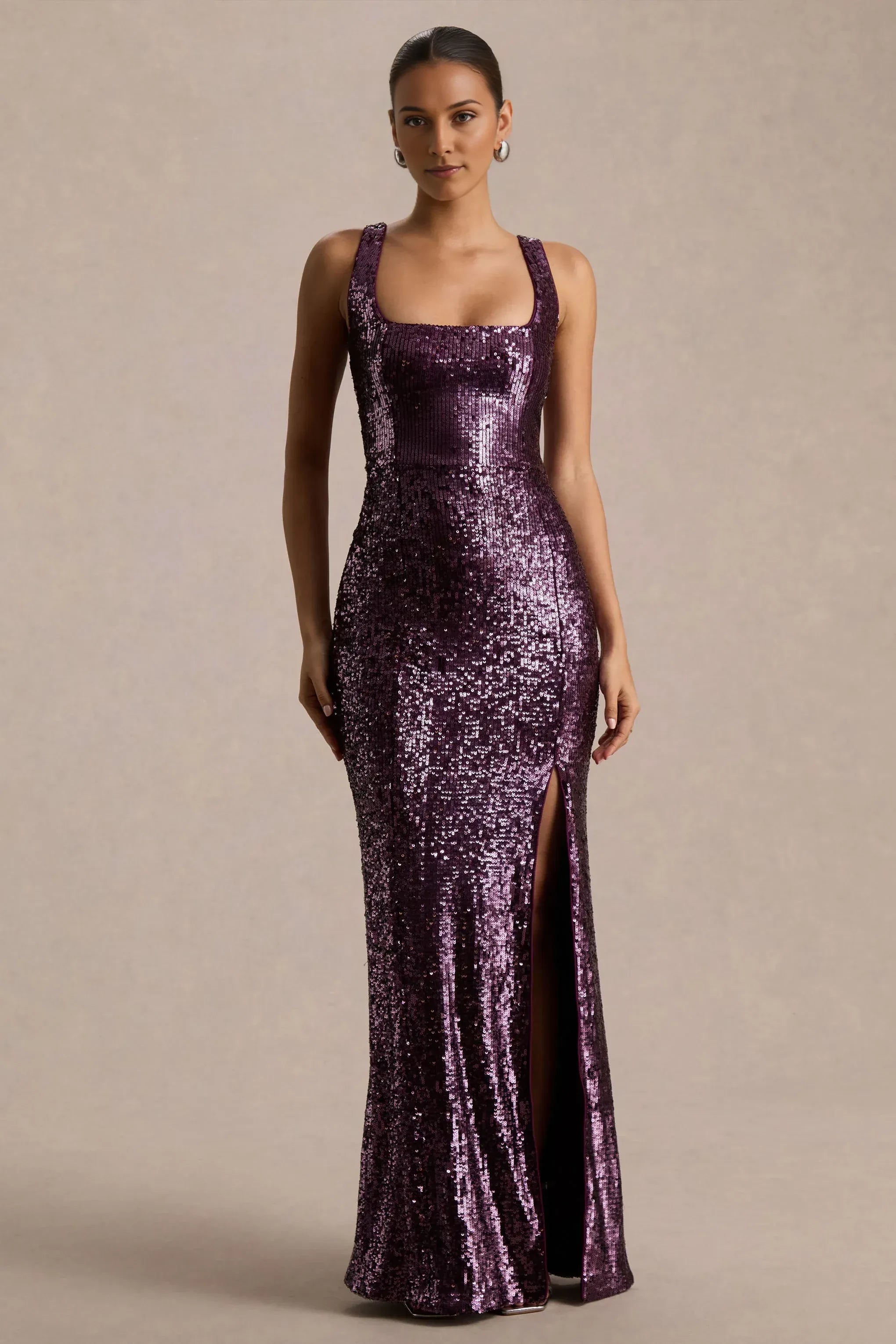 Sophisticated Mermaid Square Neck Sleeveless Back Zipper Sequin Floor Length Prom Dress
