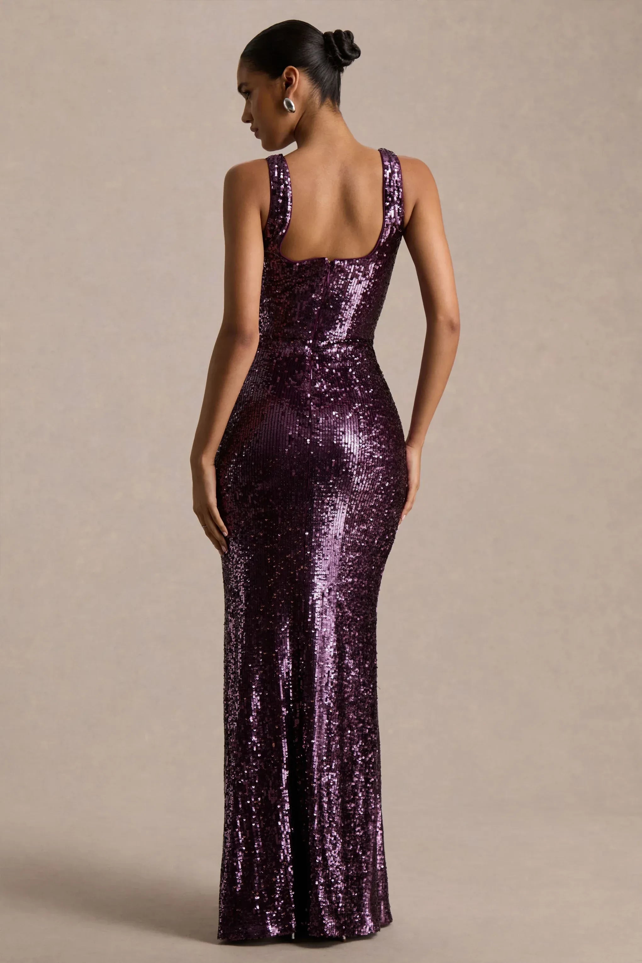 Sophisticated Mermaid Square Neck Sleeveless Back Zipper Sequin Floor Length Prom Dress