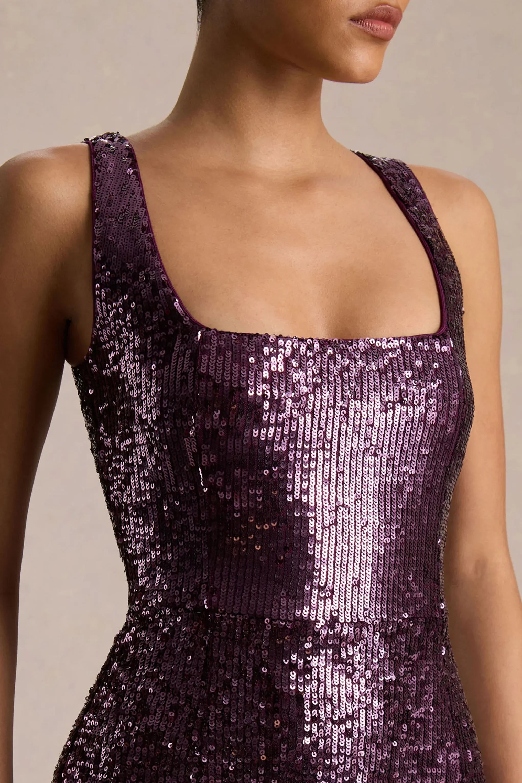 Sophisticated Mermaid Square Neck Sleeveless Back Zipper Sequin Floor Length Prom Dress