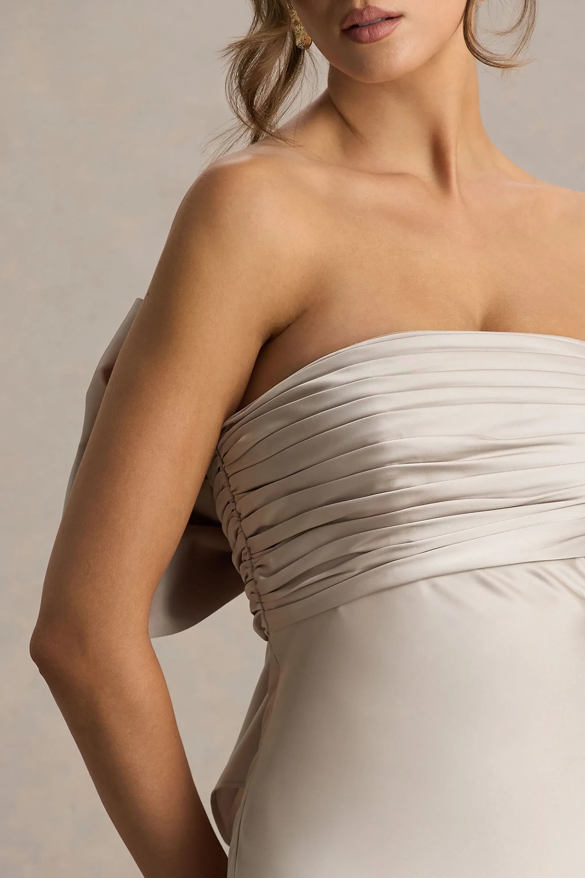 Sophisticated Mermaid Strapless Sleeveless Bow Back Ruffled Floor Length Prom Dress