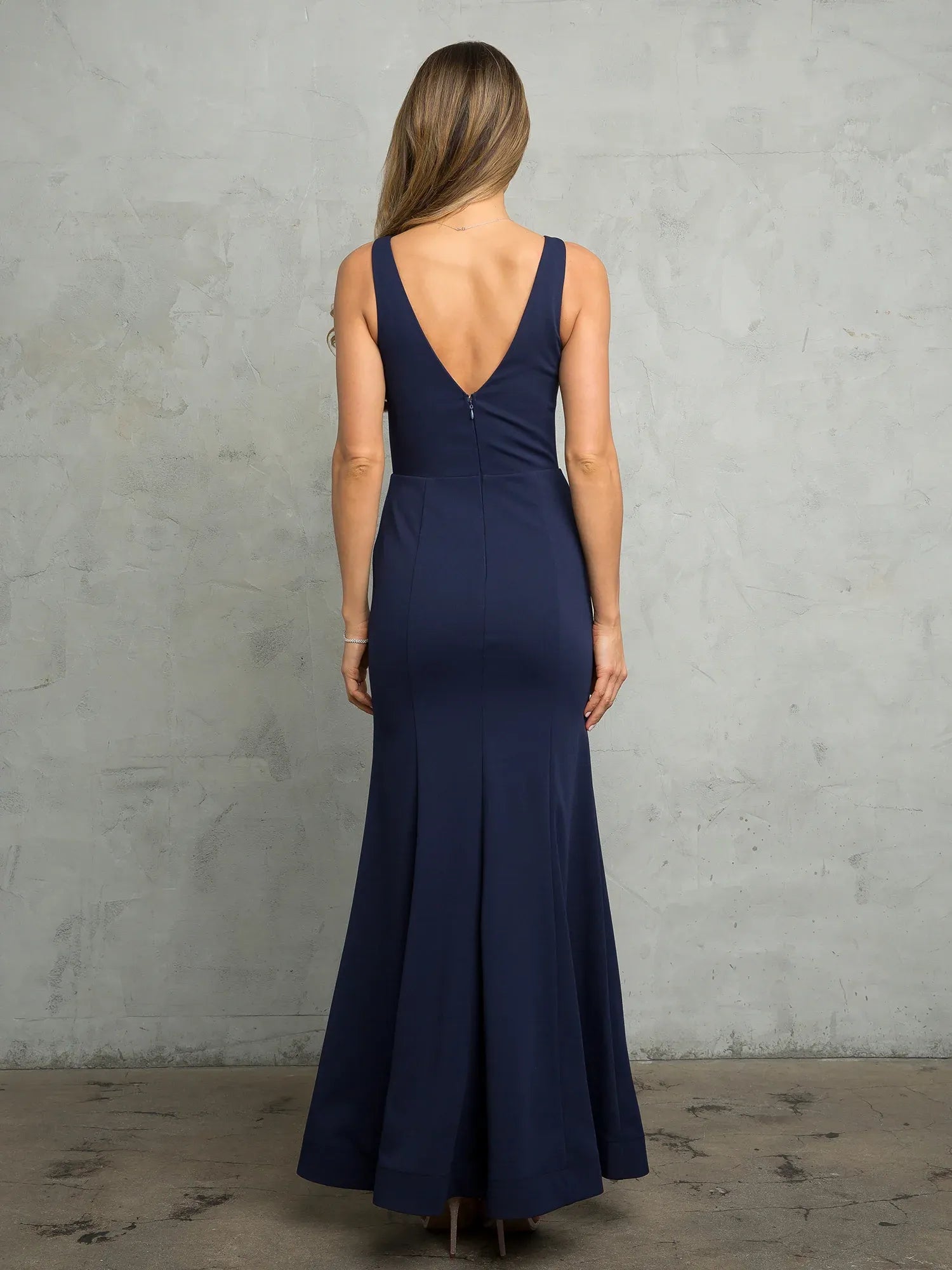 Sophisticated Mermaid V Neck Sleeveless V Back Floor Length Prom Dress
