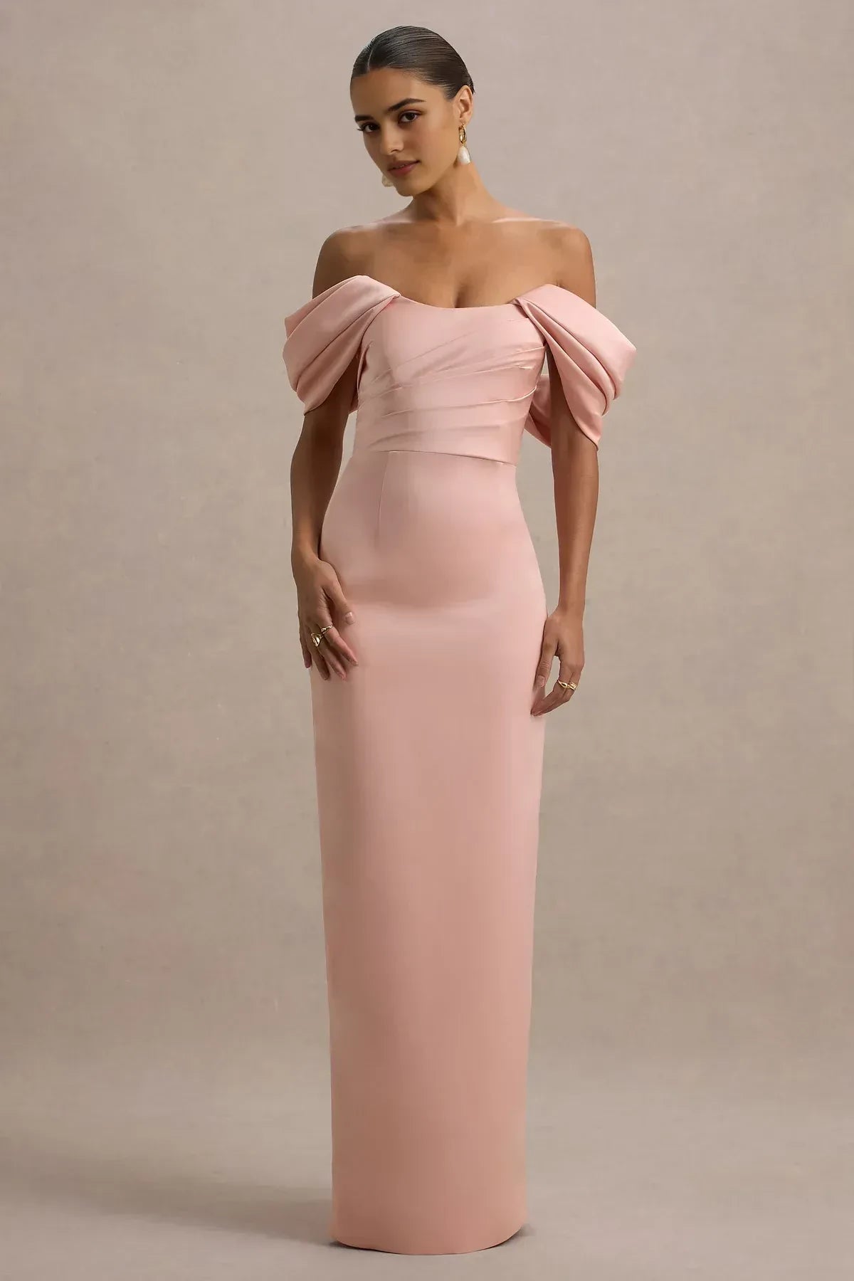 Sophisticated Sheath Off Shoulder Draped Sleeve Ruched Back Floor Length Prom Dress