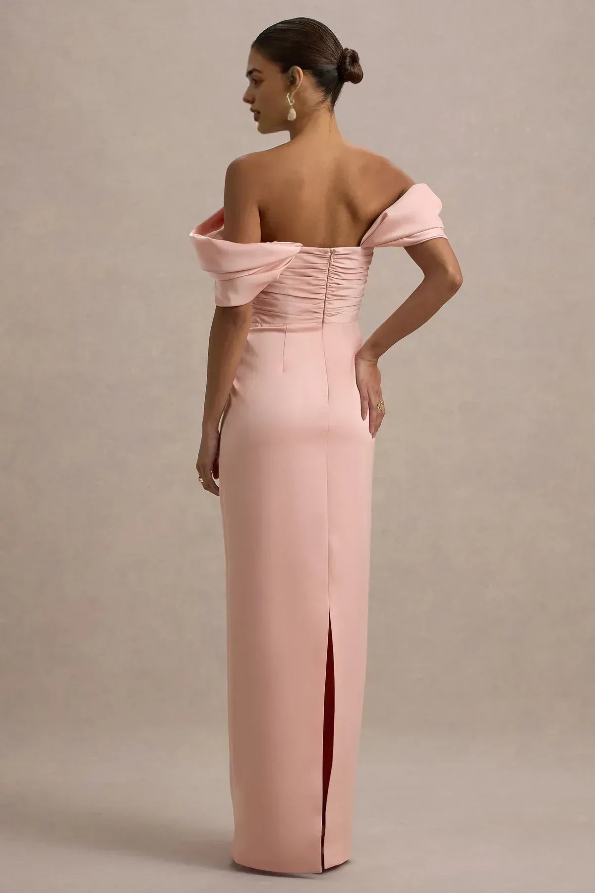 Sophisticated Sheath Off Shoulder Draped Sleeve Ruched Back Floor Length Prom Dress