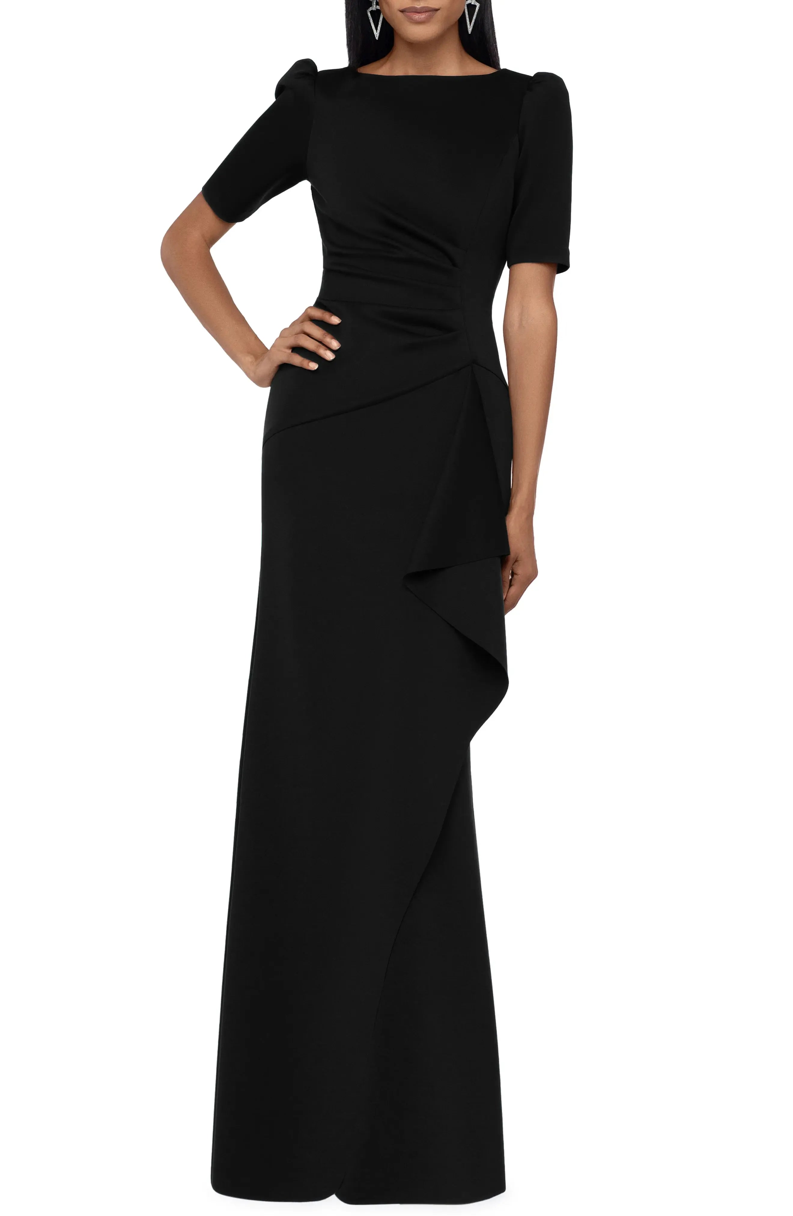 Sophisticated Trumpet Crew Neck Puff Sleeve Ruched Back Maxi For Adults Evening Dress