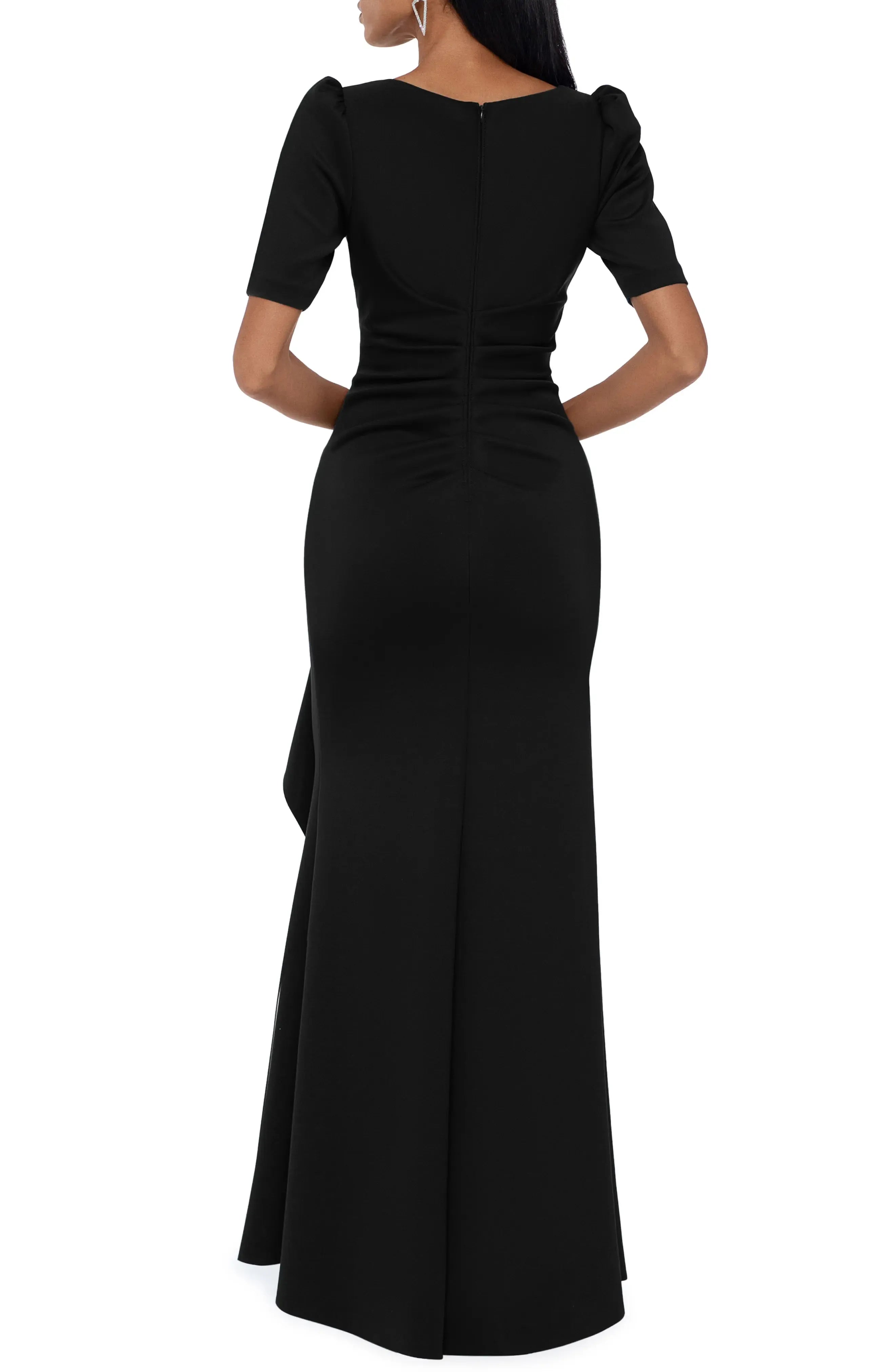 Sophisticated Trumpet Crew Neck Puff Sleeve Ruched Back Maxi For Adults Evening Dress
