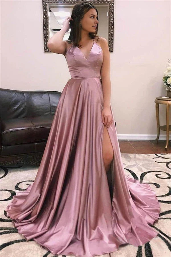 Spaghetti-Straps Mermaid Prom Dress Split With String Back Simple gentle atmospheric and unique design