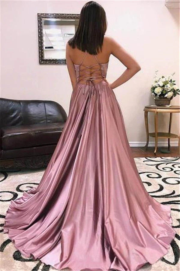 Spaghetti-Straps Mermaid Prom Dress Split With String Back Simple gentle atmospheric and unique design