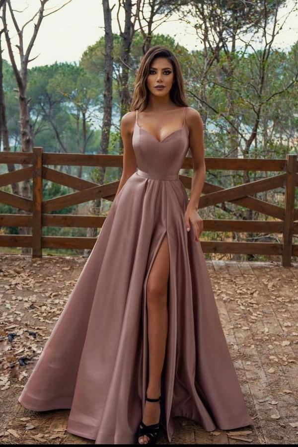 Spaghetti-Straps Prom Dress Split Long Simple gentle atmospheric and unique design