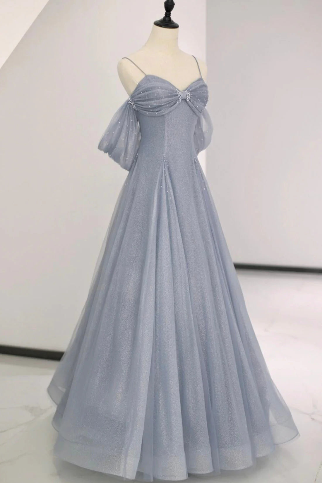 Spaghetti Strap Tulle Floor Length Prom Dress  A-Line Evening Party Dress simple gentle atmospheric and unique desi Bring summer