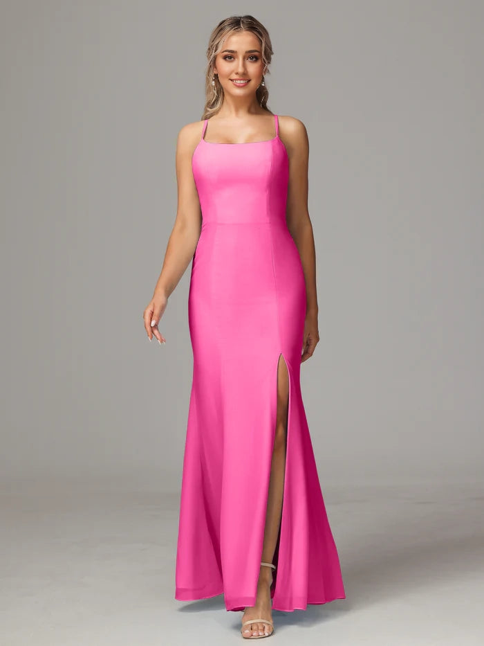 Spaghetti Straps Cross Back Chiffon Bridesmaid Dress simple gentle atmospheric and unique desi Bring summer colors to enhance whiteness