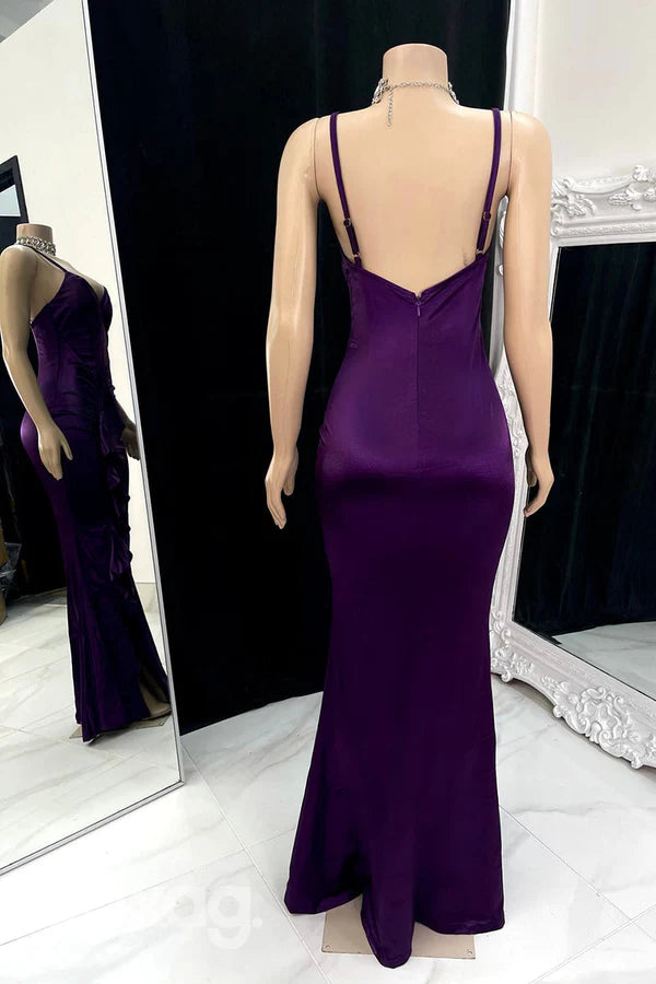 Spaghetti Straps Draped Sleek Satin Prom Dresses for Black Girl Slay with Slit Simple gentle atmospheric and unique design