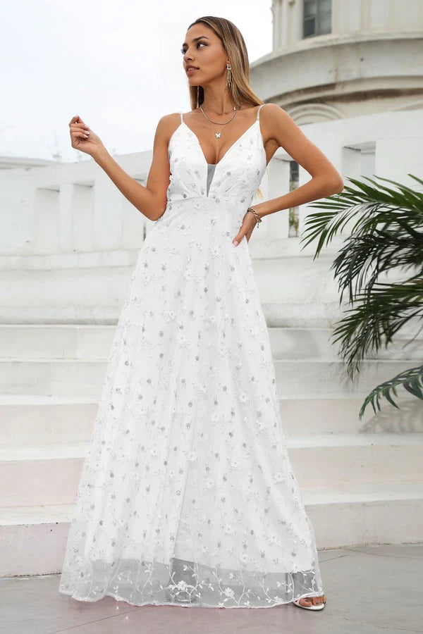 Spaghetti Straps Prom Dress with Flowers simple gentle atmospheric and unique desi