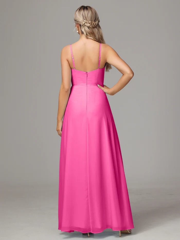 Spaghetti Straps Sweetheart Chiffon Bridesmaid Dress With Slit simple gentle atmospheric and unique desi Bring summer colors to enhance whiteness