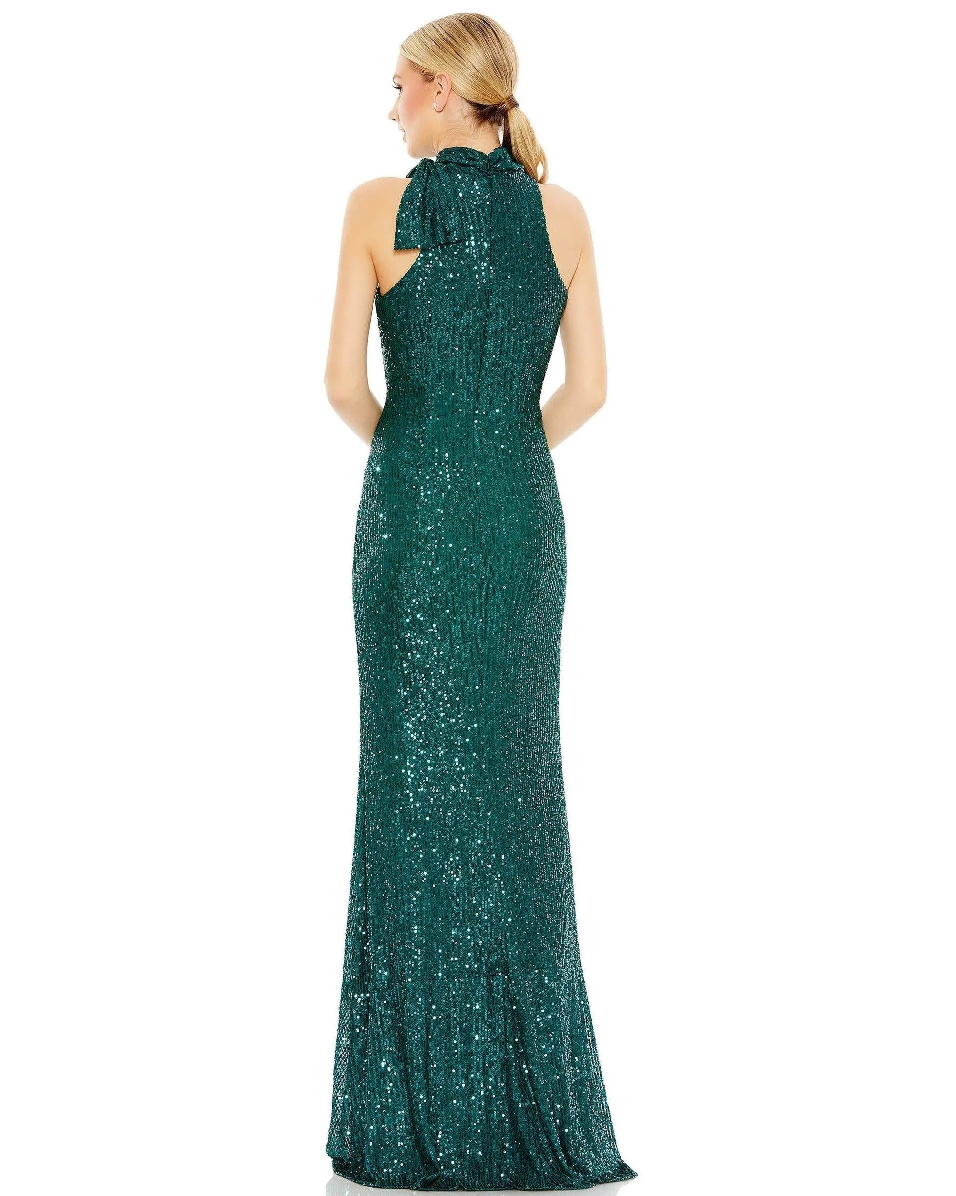 Sparkling Mermaid Deep V Spaghetti Strap Open Back Train Length Prom Dress