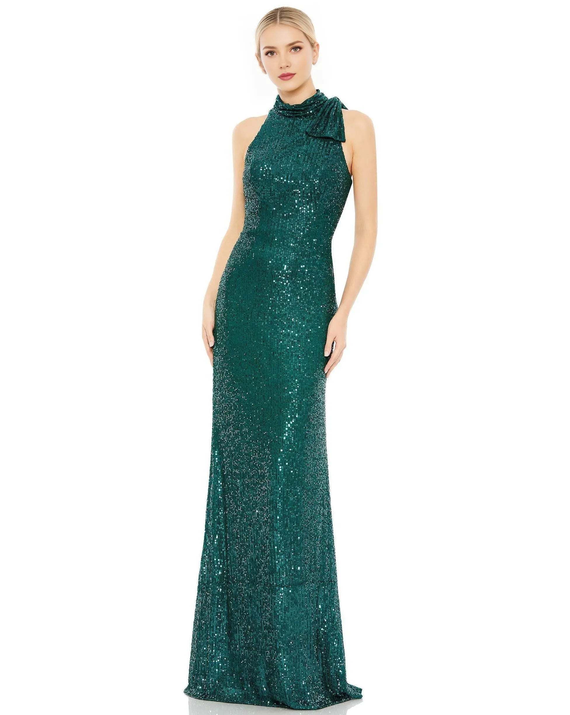 Sparkling Mermaid Deep V Spaghetti Strap Open Back Train Length Prom Dress