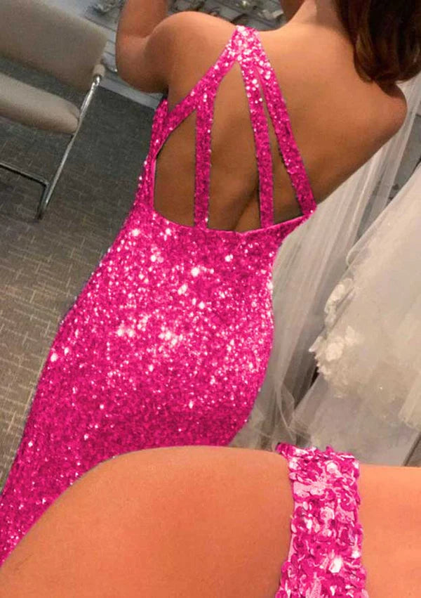 Sparkling One-Shoulder Sleeveless Allover Sequined Prom Dress/Evening Dress - Trumpet Mermaid Split Simple gentle atmospheric and unique design