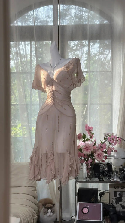 Sparkling Short Homecoming Dress Chiffon Ball Gown Evening Dress simple gentle atmospheric and unique desi Bring summer colors to enhance whiteness
