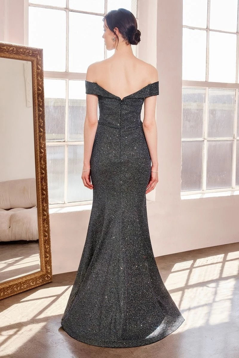 Sparkly Mermaid Off Shoulder Sleeveless Zipper Back Train Floor Length Prom Dress