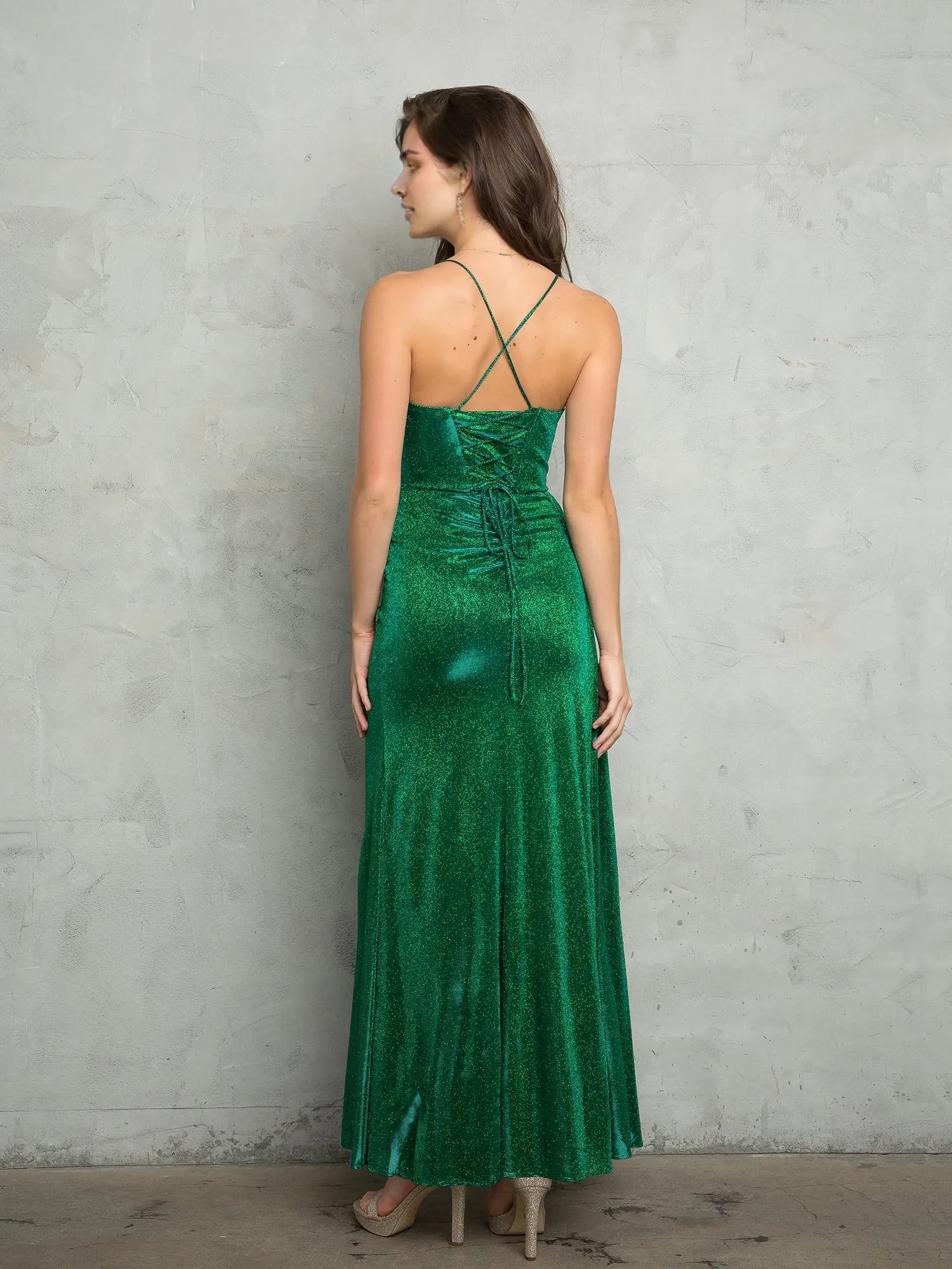 Sparkly Mermaid Sweetheart Spaghetti Strap Lace Up Back Floor Length Prom Dress