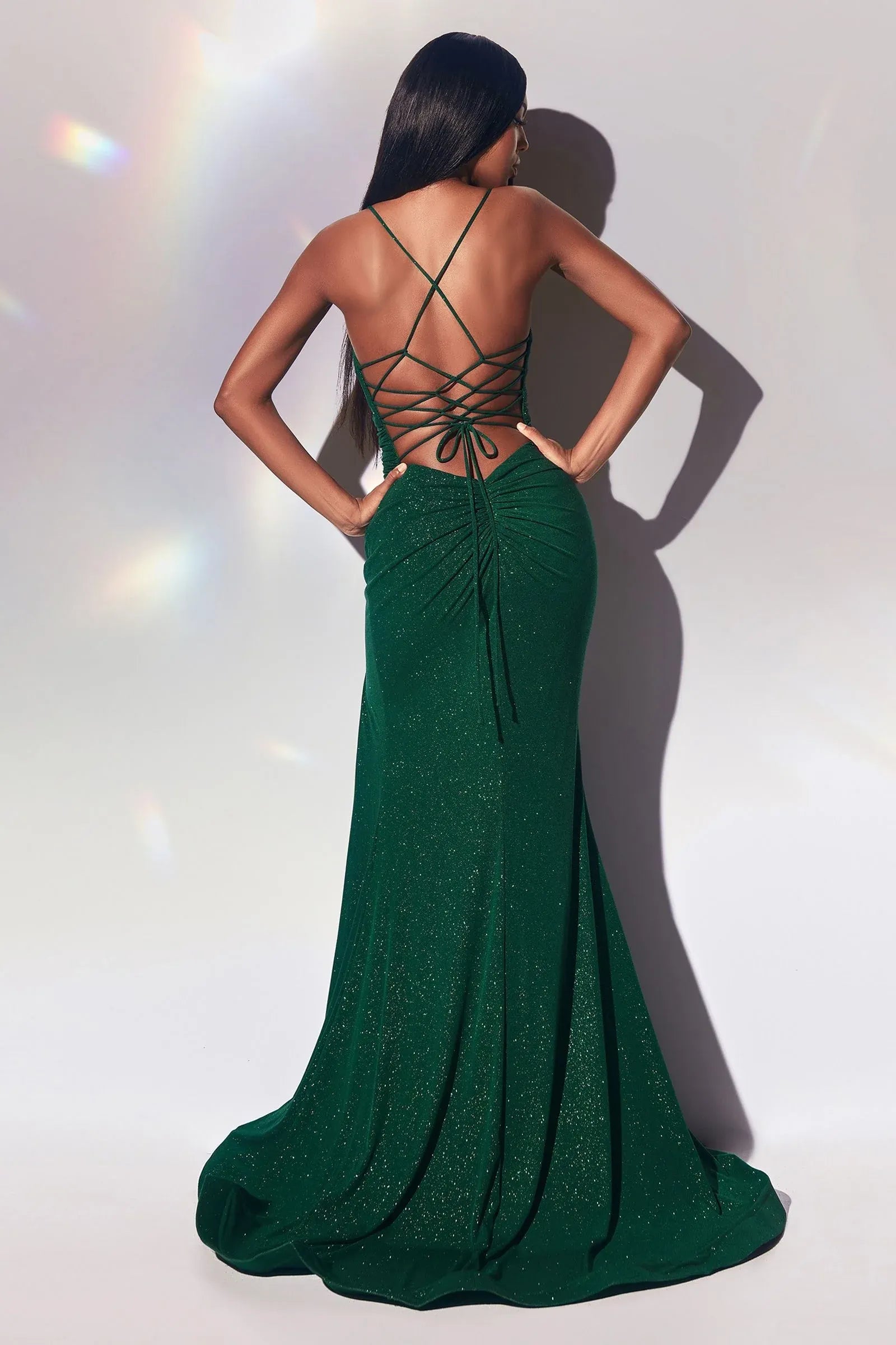 Sparkly Mermaid Sweetheart Spaghetti Strap Lace Up Back Train Floor Length Prom Dress