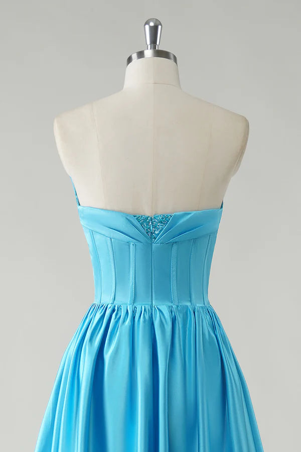 Sparkly Blue A-Line Strapless Sequin Corset Long Prom Dress simple gentle atmospheric and unique desi Bring summer colors to enhance whiteness