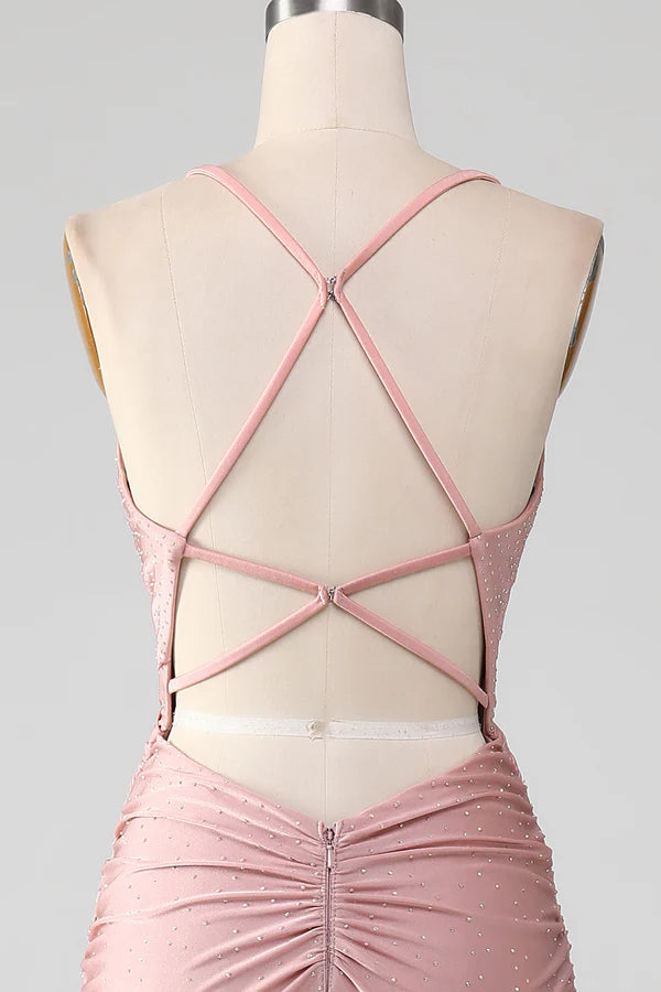 Sparkly Blush Beaded Long Mermaid Prom Dress simple gentle atmospheric and unique desig