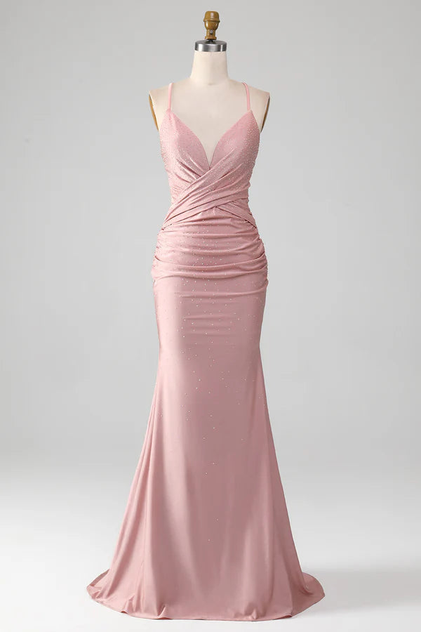 Sparkly Blush Beaded Long Mermaid Prom Dress simple gentle atmospheric and unique desig