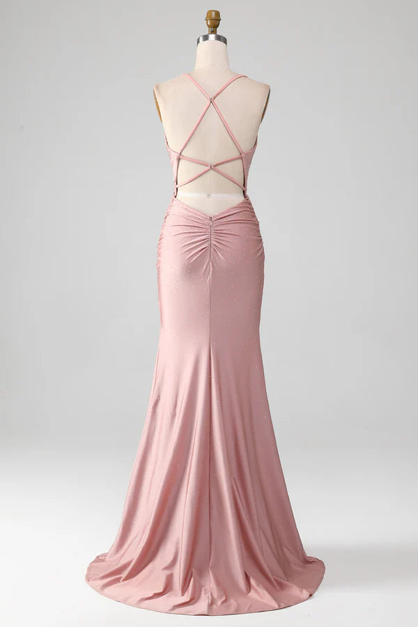 Sparkly Blush Beaded Long Mermaid Prom Dress simple gentle atmospheric and unique desig