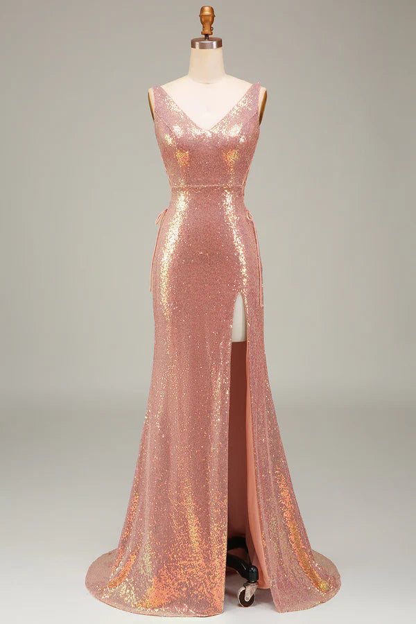 Sparkly Blush Mermaid Prom Dress with Slit Simple gentle atmospheric and unique desig