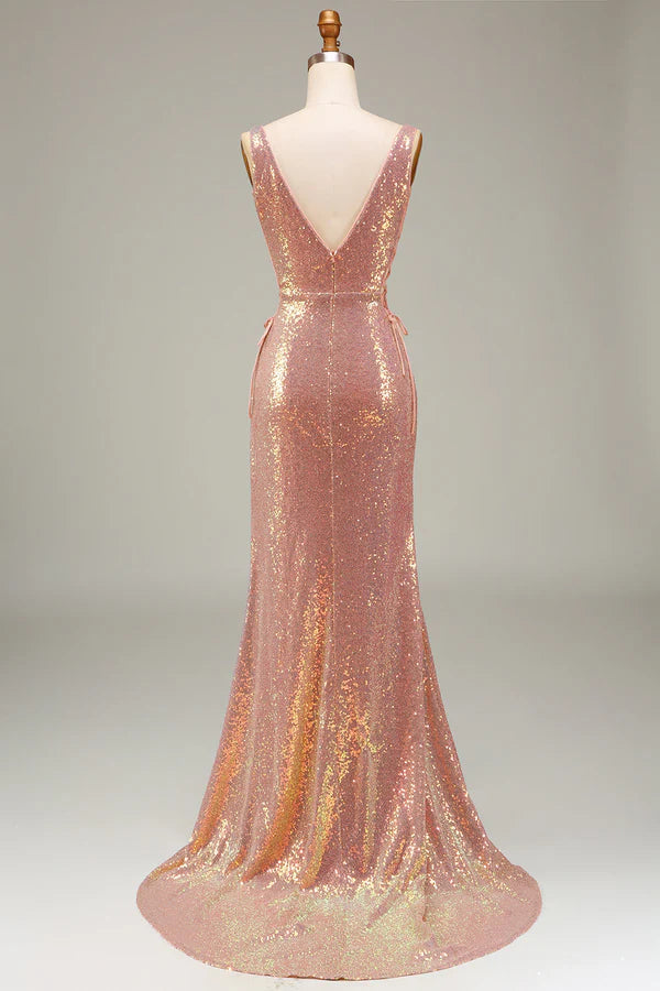 Sparkly Blush Mermaid Prom Dress with Slit Simple gentle atmospheric and unique desig