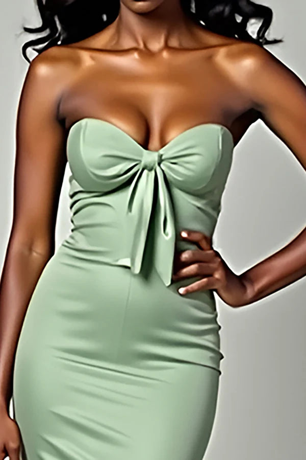 Dusty Sage Matte Satin Mermaid Strapless Long Prom Dress simple gentle atmospheric and unique desi Bring summer colors to enhance whiteness