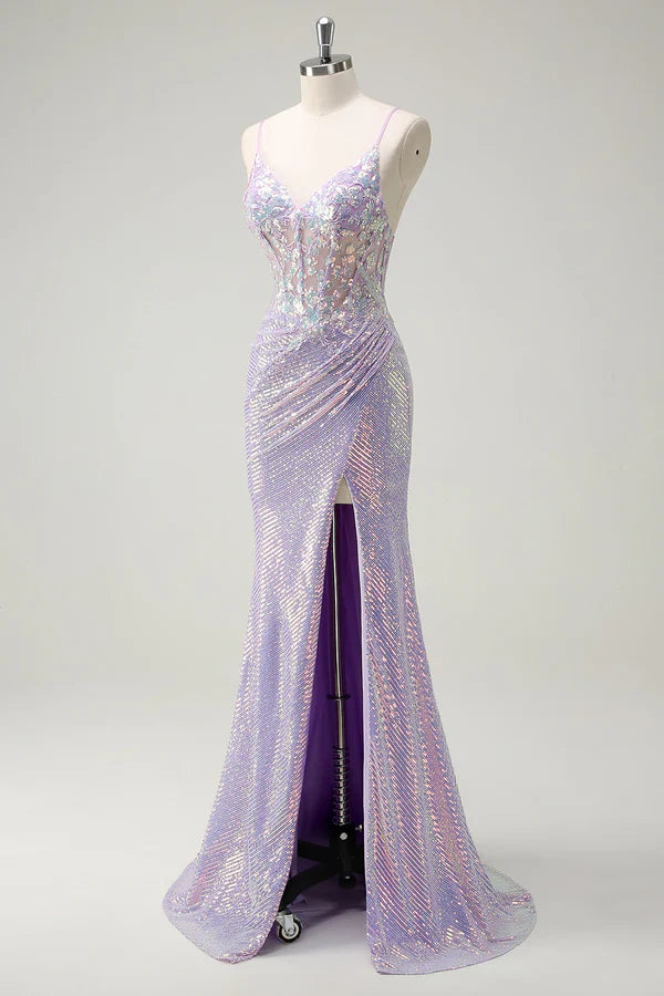 Sparkly Off The Shoulder Lilac Ruched Side Cape Prom Dress with Slit simple gentle atmospheric and unique desi Bring summer colors to enhance whiteness