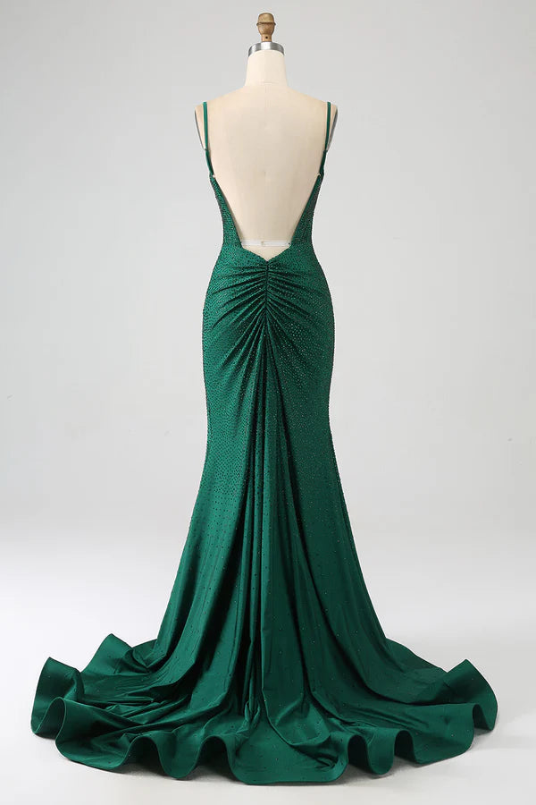 Sparkly Dark Green Beaded Long Mermaid Prom Dress with Slit simple gentle atmospheric and unique desi
