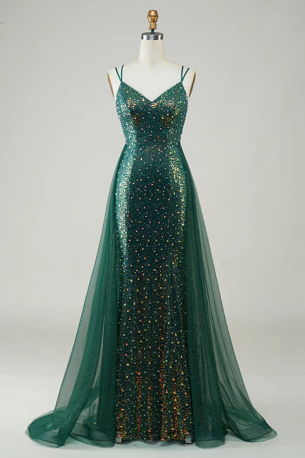 Sparkly Dark Green Beaded Long Prom Dress Simple gentle atmospheric and unique design