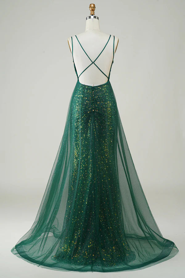 Sparkly Dark Green Beaded Long Prom Dress Simple gentle atmospheric and unique design