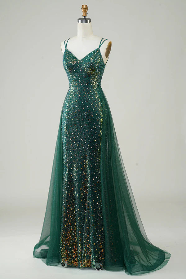 Sparkly Dark Green Beaded Long Prom Dress Simple gentle atmospheric and unique design