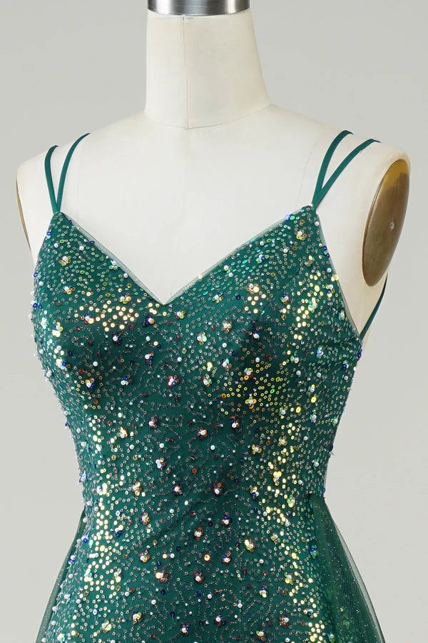 Sparkly Dark Green Beaded Long Prom Dress Simple gentle atmospheric and unique design