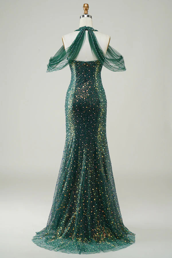 Sparkly Dark Green Sequin Mermaid Long Prom Dress Simple gentle atmospheric and unique design