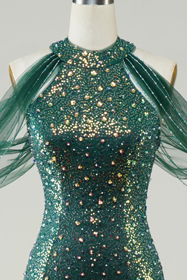 Sparkly Dark Green Sequin Mermaid Long Prom Dress Simple gentle atmospheric and unique design