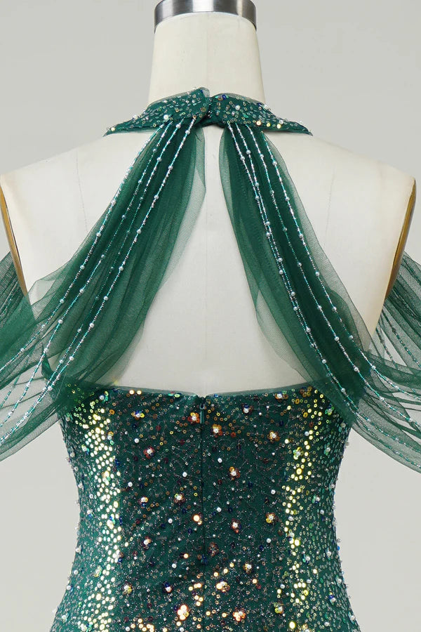 Sparkly Dark Green Sequin Mermaid Long Prom Dress Simple gentle atmospheric and unique design