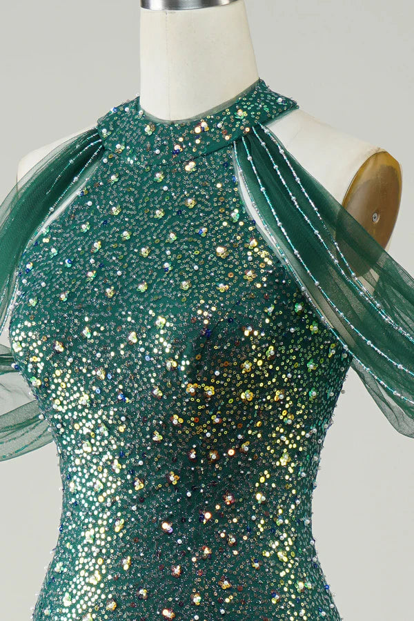 Sparkly Dark Green Sequin Mermaid Long Prom Dress Simple gentle atmospheric and unique design