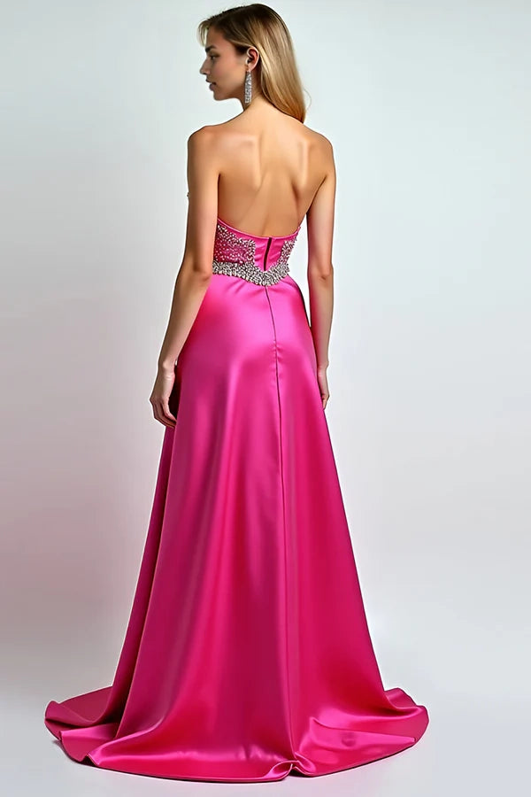 Sparkly Fuchsia A Line Sequin Sweetheart Long Prom Dress With Slit simple gentle atmospheric and unique desi Bring summer colors to enhance whiteness