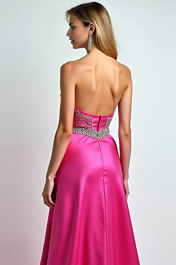 Sparkly Fuchsia A Line Sequin Sweetheart Long Prom Dress With Slit simple gentle atmospheric and unique desi Bring summer colors to enhance whiteness
