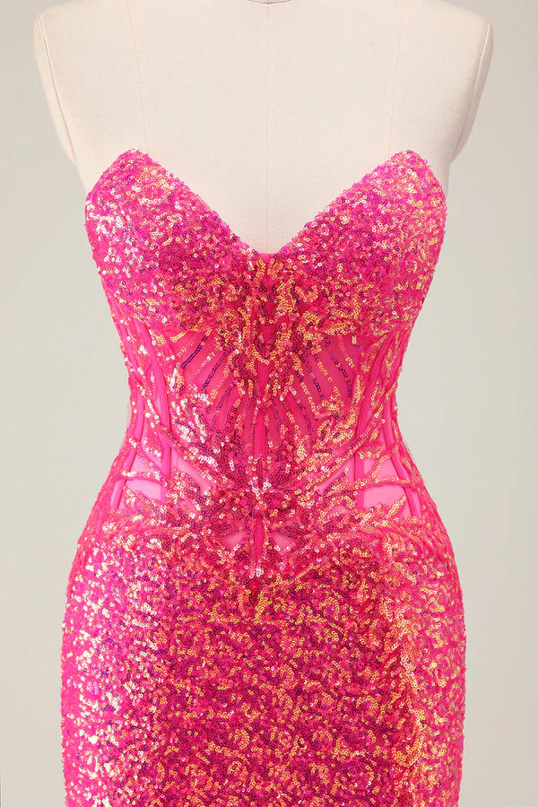 Sparkly Fuchsia Mermaid Strapless Long Prom Dress with Slit simple gentle atmospheric and unique desi