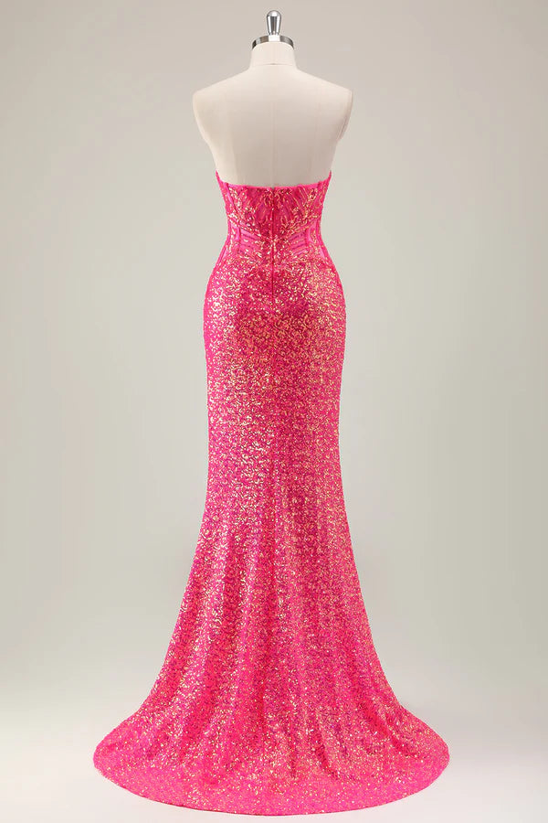 Sparkly Fuchsia Mermaid Strapless Long Prom Dress with Slit simple gentle atmospheric and unique desi