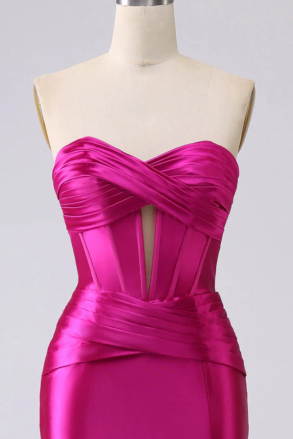 Sparkly Fuchsia Mermaid Sweetheart Corset Long Prom Dress with Slit Split Front spheric and unique desigentle atmospheric and unique desi