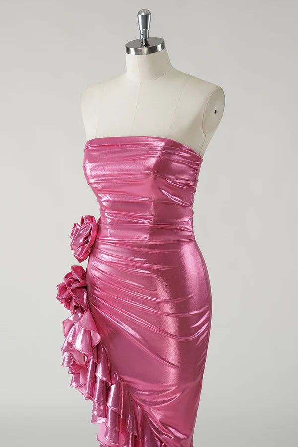 Sparkly Fuchsia Metallic Strapless Prom Dress with Slit simple gentle atmospheric and unique desi Bring summer colors to enhance whiteness
