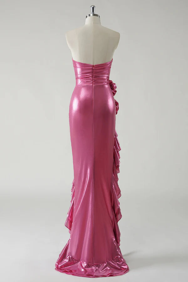 Sparkly Fuchsia Metallic Strapless Prom Dress with Slit simple gentle atmospheric and unique desi Bring summer colors to enhance whiteness